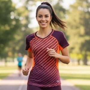 FILA sport Performance Running orange & Deep Maroon short sleeve Top size med